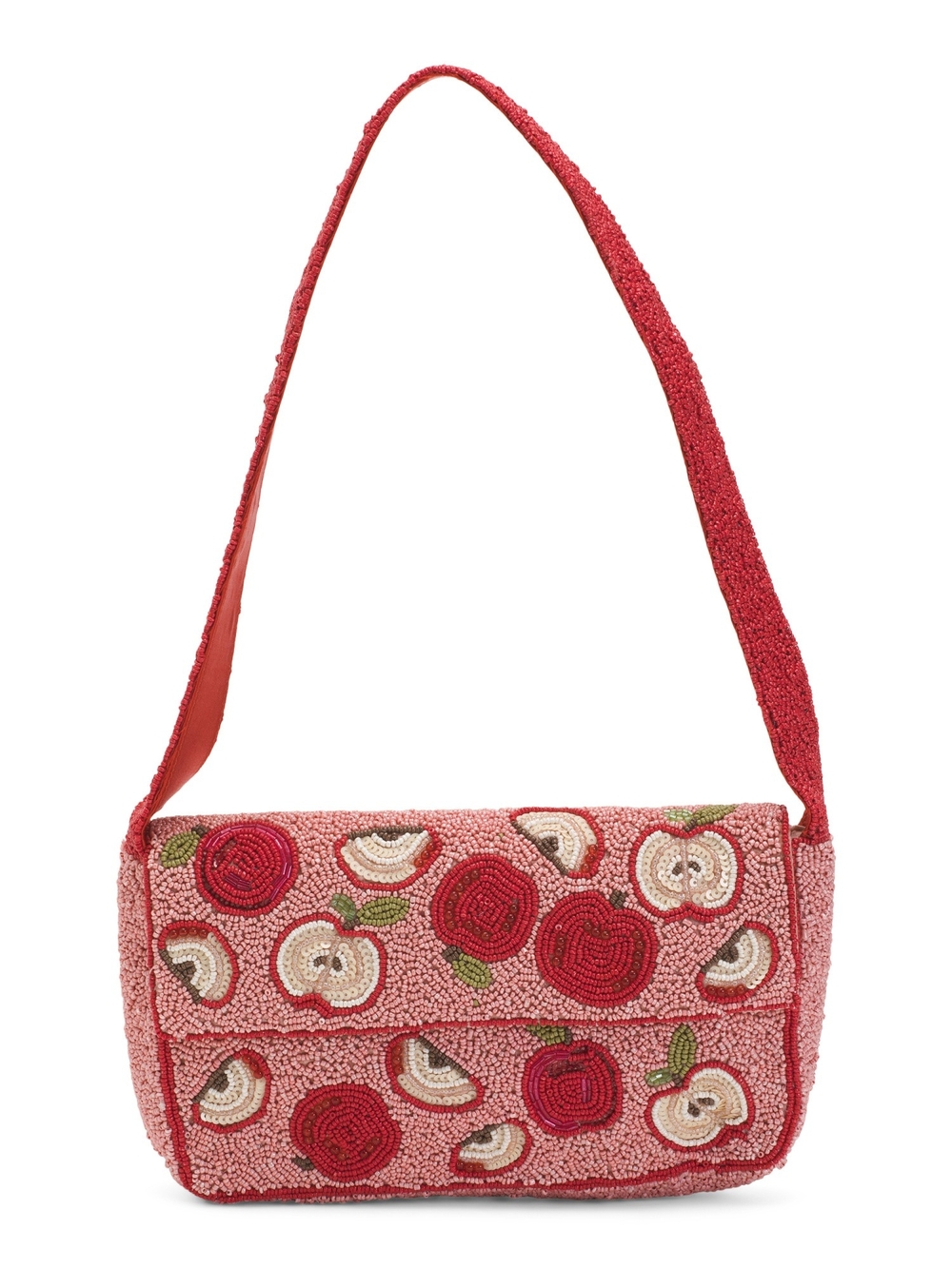Red Beaded Apple Motif Shoulder Bag